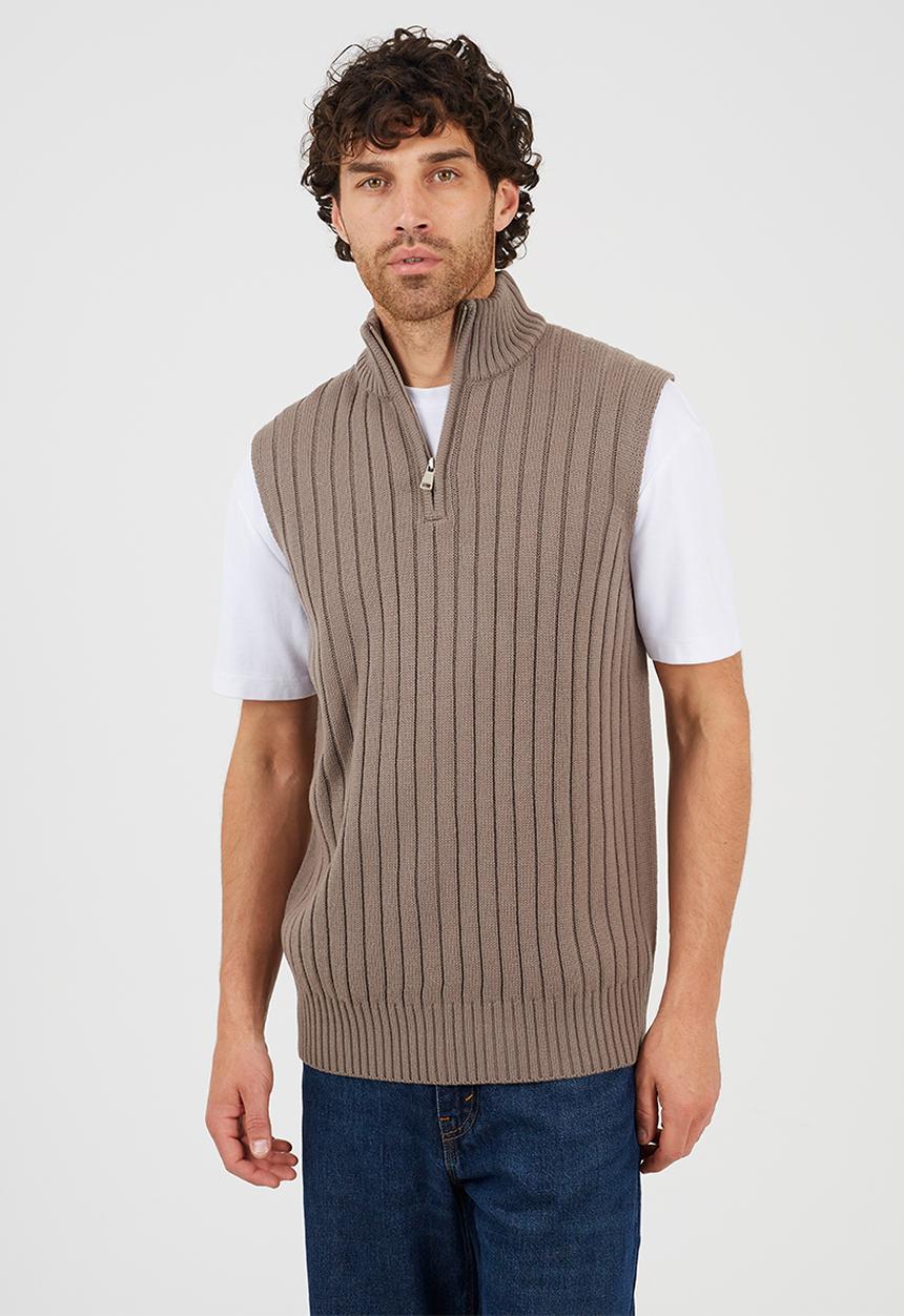 Brave Soul - Sleeveless Quarter Zip Funnel Jumper - Iron Grey
