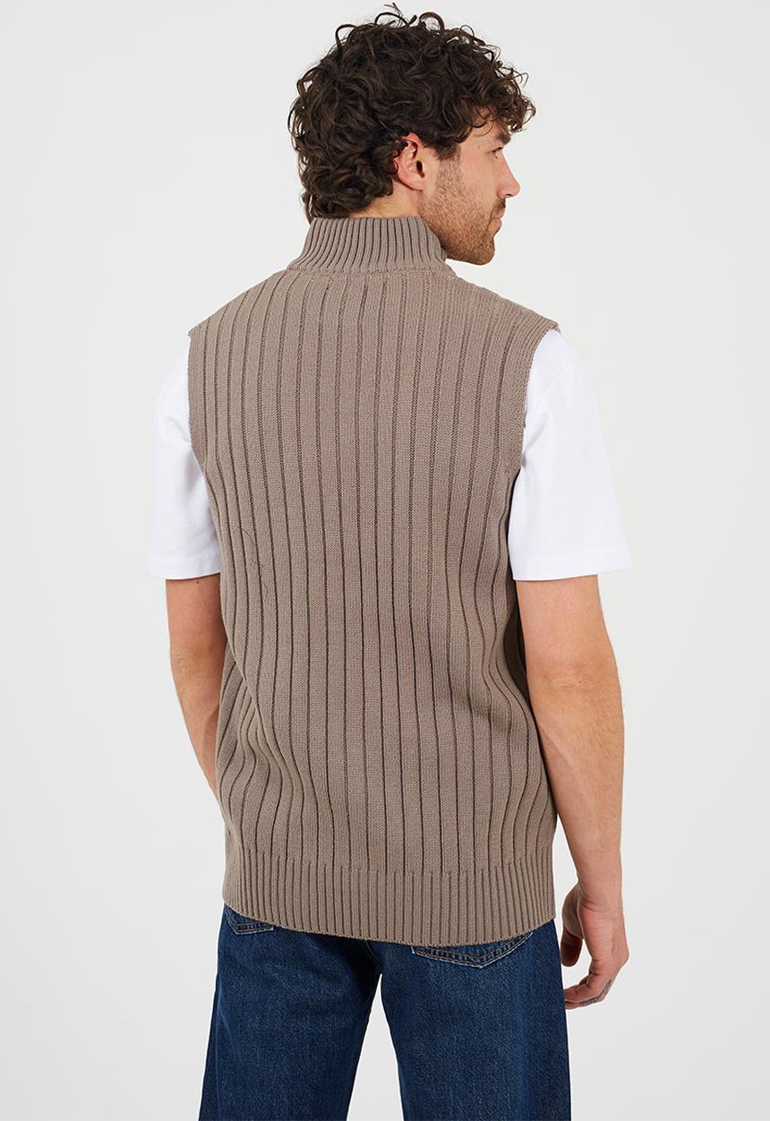 Brave Soul - Sleeveless Quarter Zip Funnel Jumper - Iron Grey