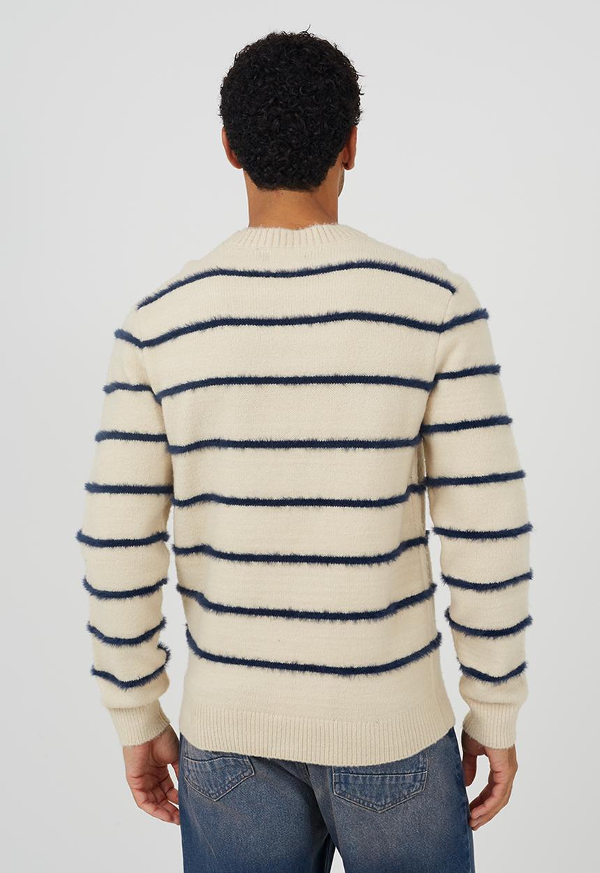 Brave Soul - Crew Neck Knitted Top - Ecru / Navy