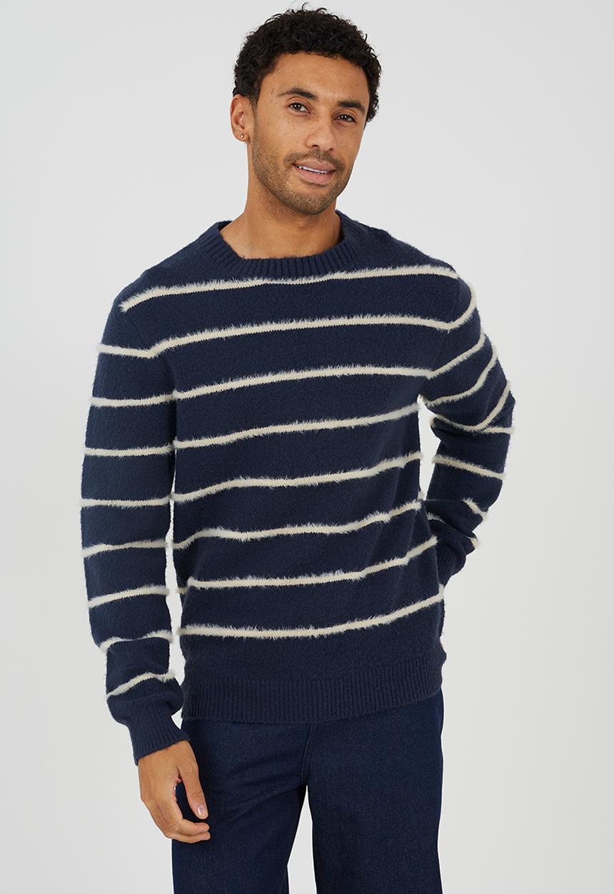 Brave Soul - Rib Higher crew Neck - Navy / Ecru