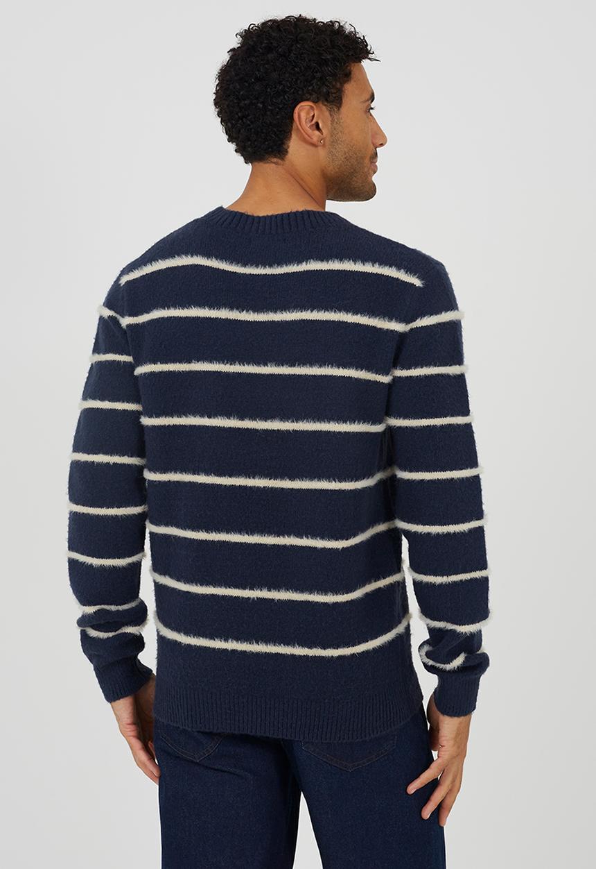 Rib Highercrew Neck - Navy / Ecru