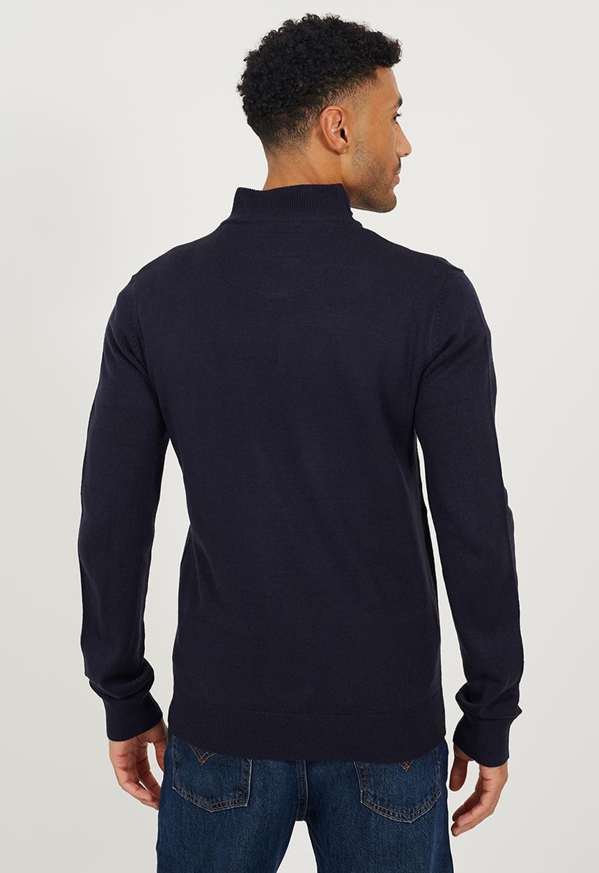 Brave Soul - 1/4 Concealed Zip Funnel Knitted Top - Midnight Navy