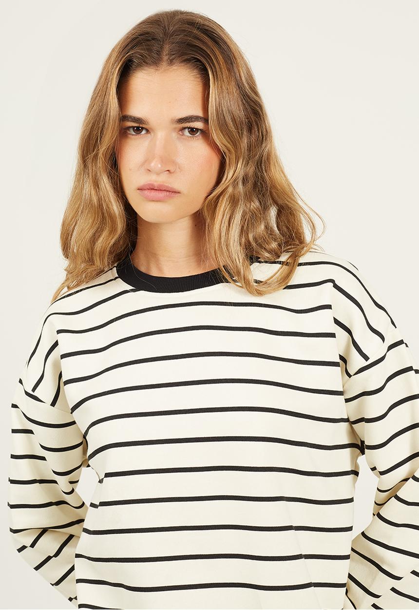 Brave Soul - Ladies Stripe Sweatshirt - Cream/Black