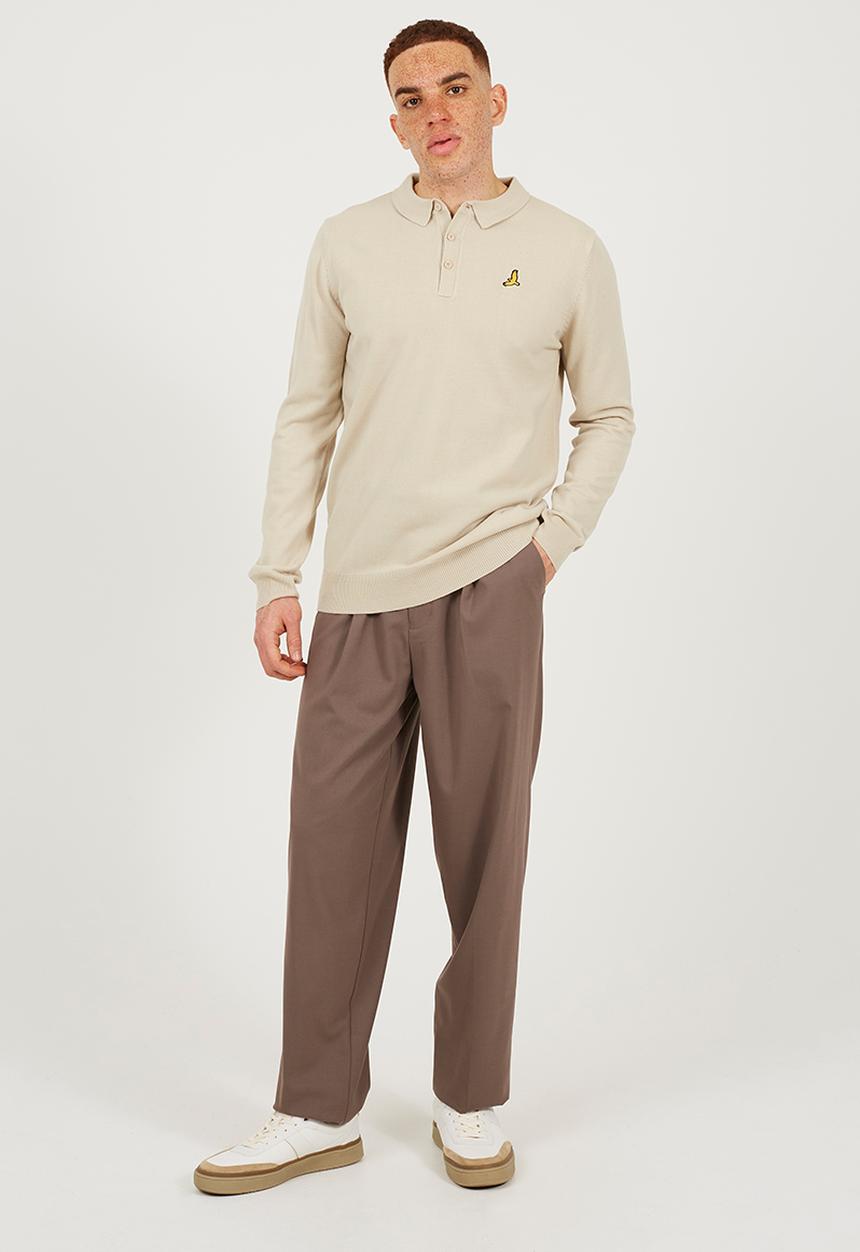 Brave Soul - Ribbed Collar Knitted Top - Muesli