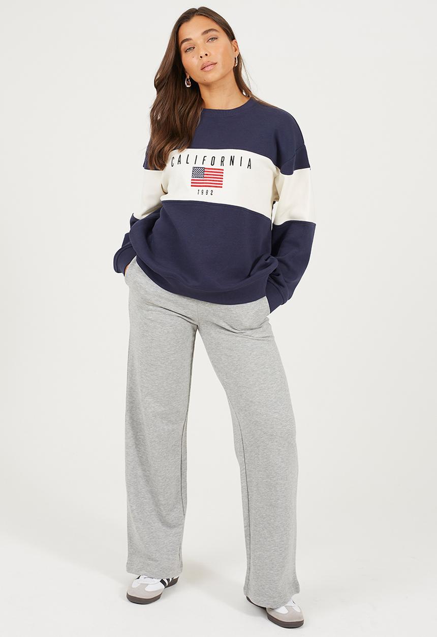 Brave Soul - Ladies Long Sleeve Crew Neck - Navy/Cream