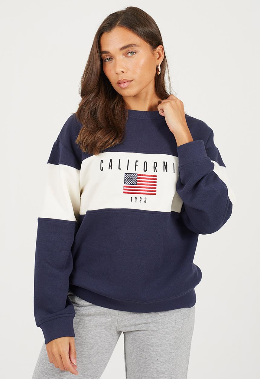 Brave Soul - Ladies Long Sleeve Crew Neck - Navy/Cream