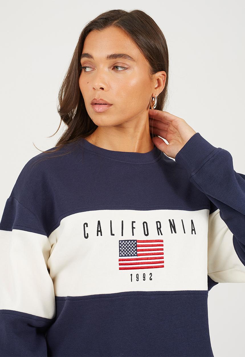 Brave Soul - Ladies Long Sleeve Crew Neck - Navy/Cream
