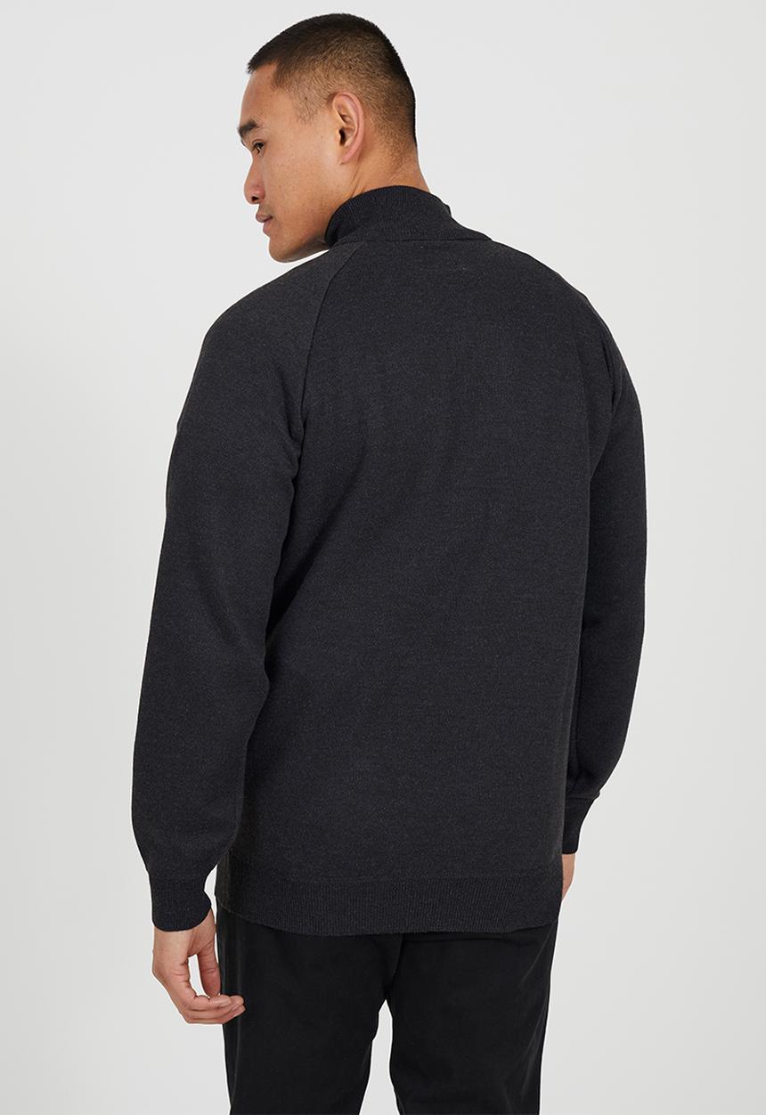 Brave Soul - 1/4 Concealed Zip Finnel Top - Dark Charcoal Marl / White