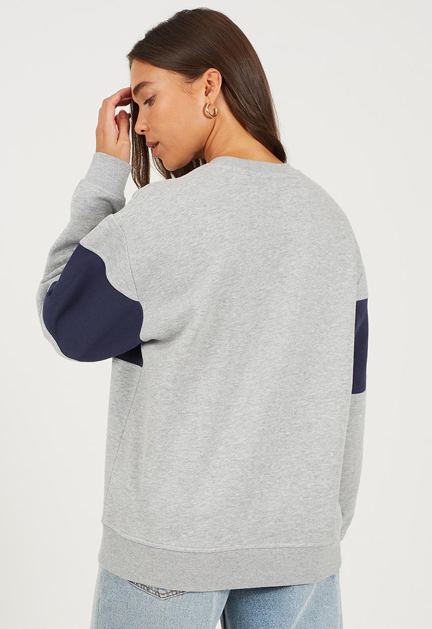 Brave Soul - Ladies Long Sleeve Crew Neck - Grey Marl/Navy