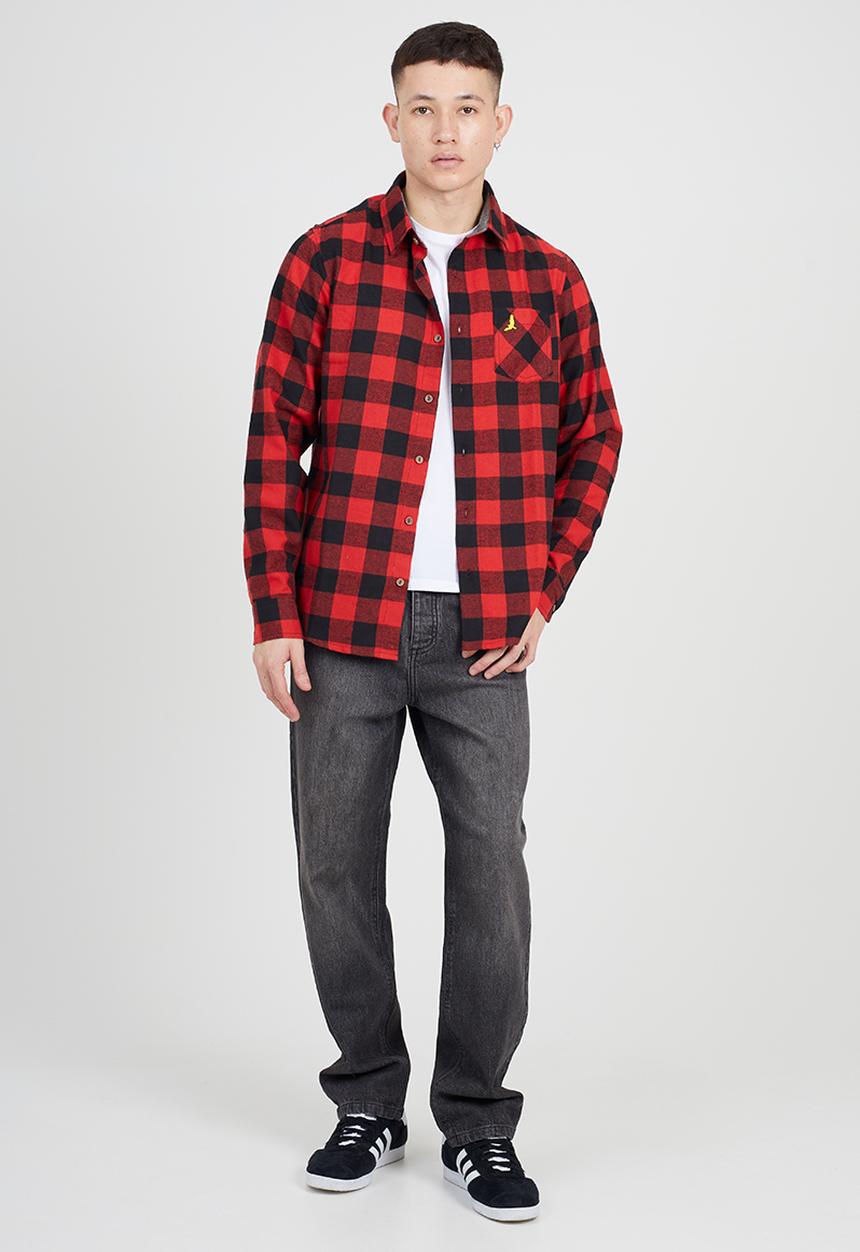 Brave Soul - Long Sleeve Shirt - Jet Black & Red Check