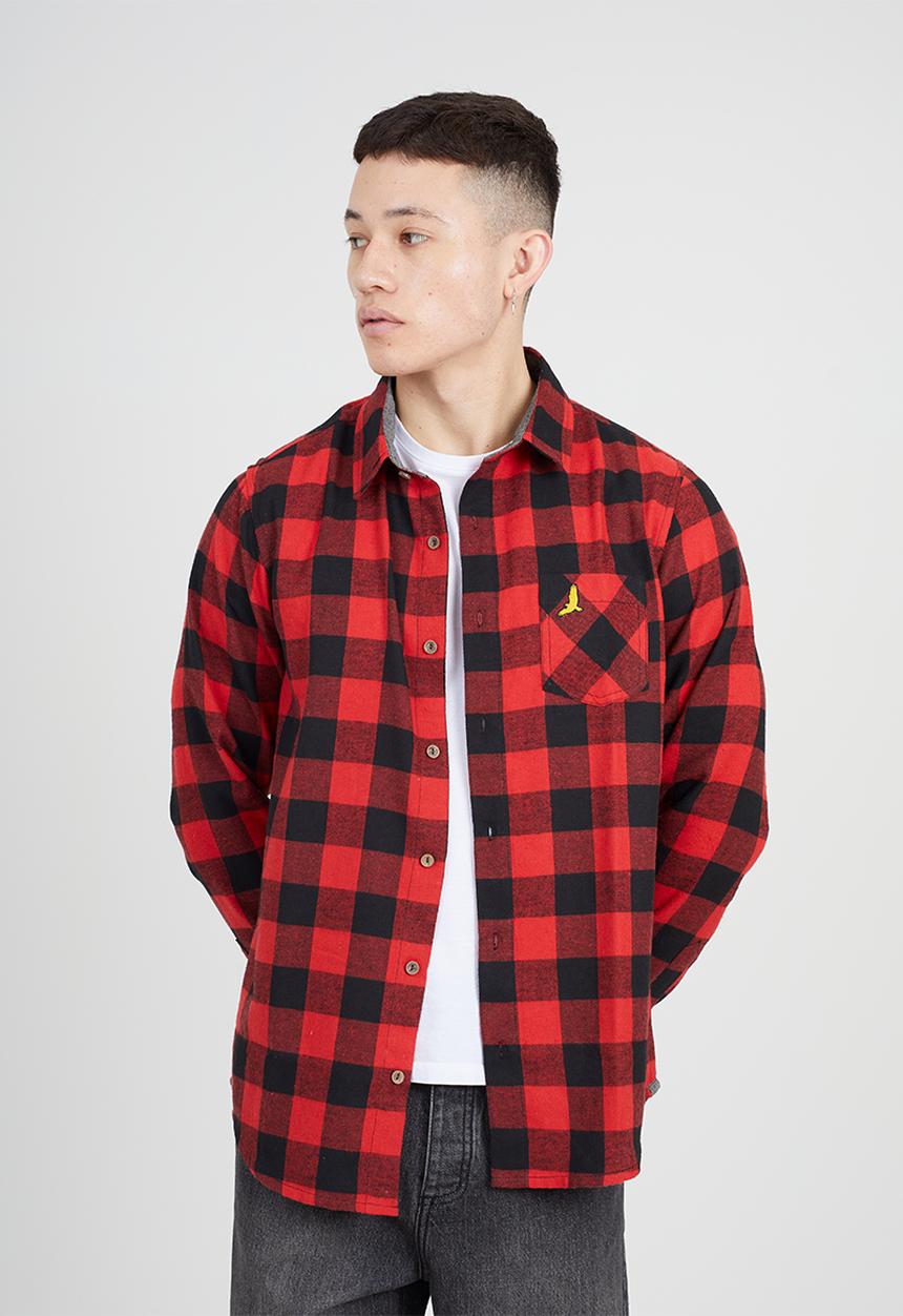 Brave Soul - Long Sleeve Shirt - Jet Black & Red Check