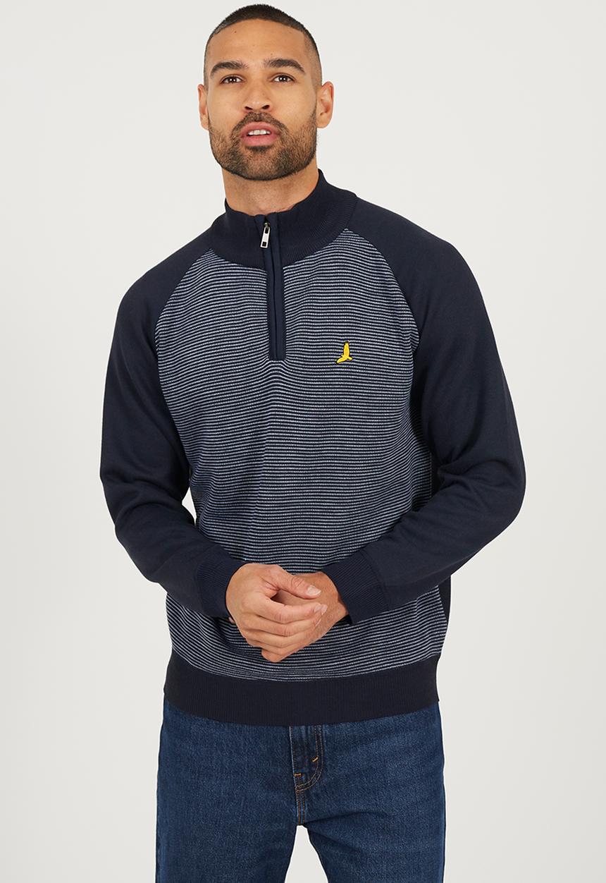 Brave Soul - 1/4 Concealed Zip Finnel Top - Midnight Navy / White