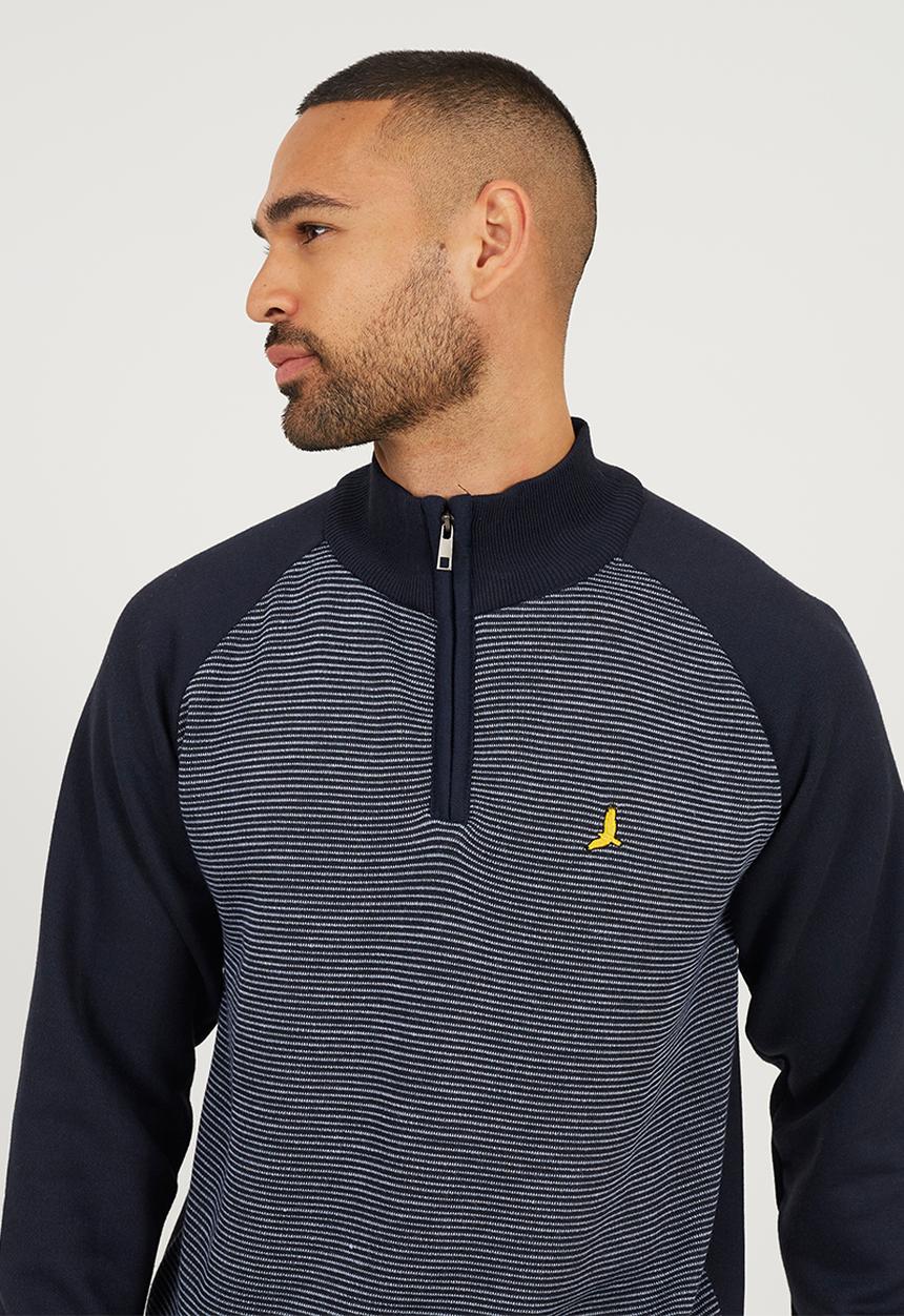 Brave Soul - 1/4 Concealed Zip Finnel Top - Midnight Navy / White