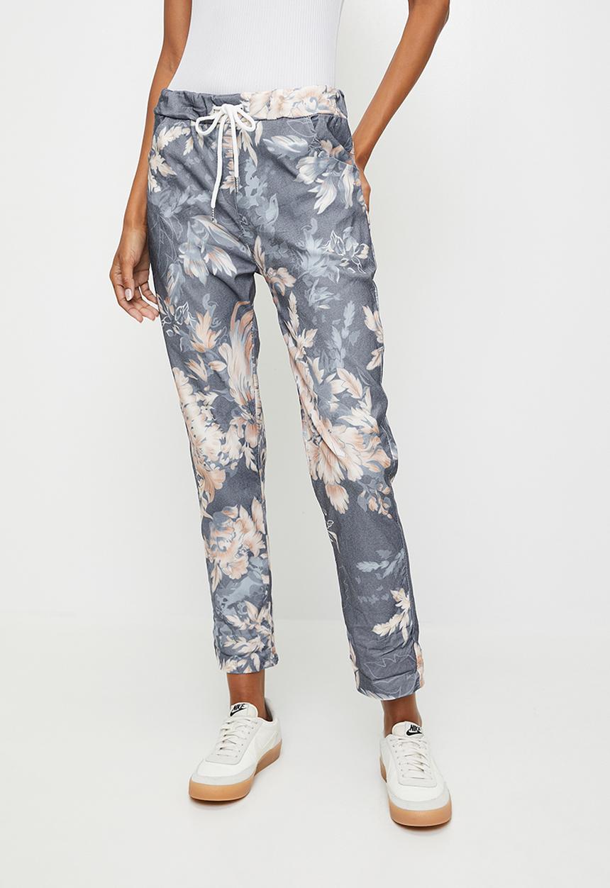 Stella Morgan - Italian Made Printed and Creased Drawcord Jogger - Navy