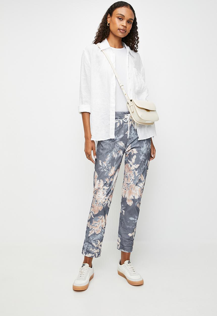 Stella Morgan - Italian Made Printed and Creased Drawcord Jogger - Navy