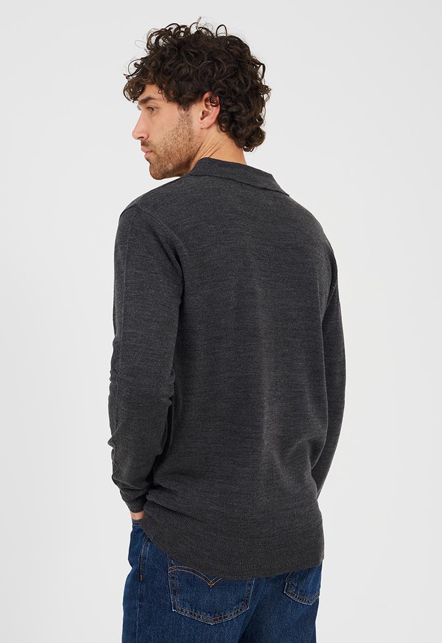 Brave Soul - A  Long Sleeve Trophy Neck Polo - Dark Charcoal Marl