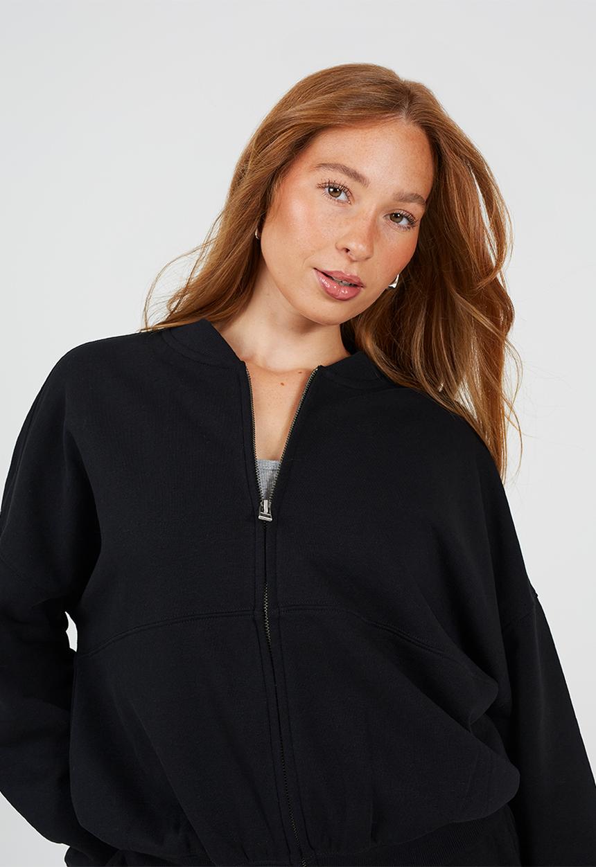 Brave Soul - Ladies Zip Through Panel Sweatshirt - Black