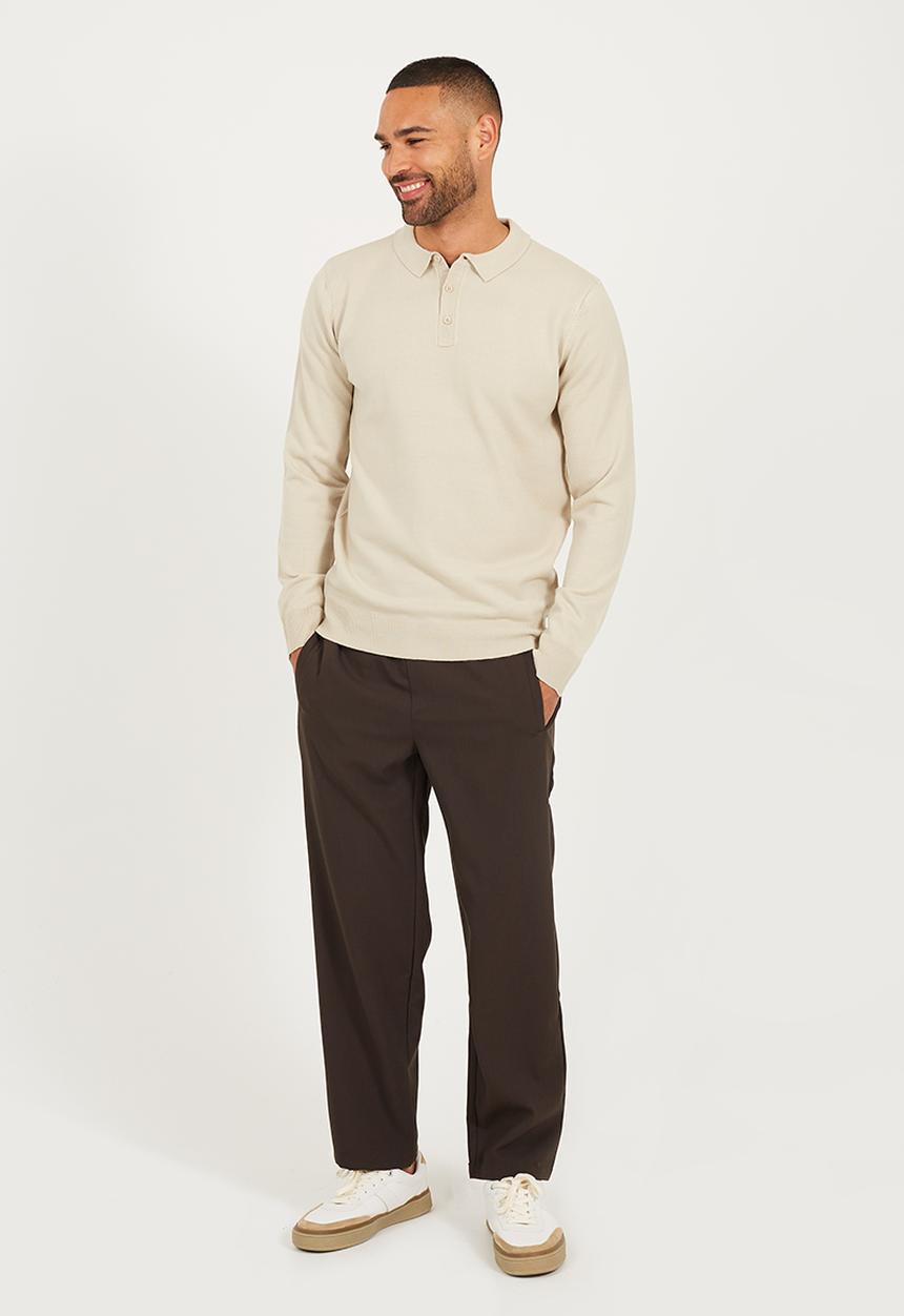 Brave Soul - Ribbed Collar Knitted Top - Muesli