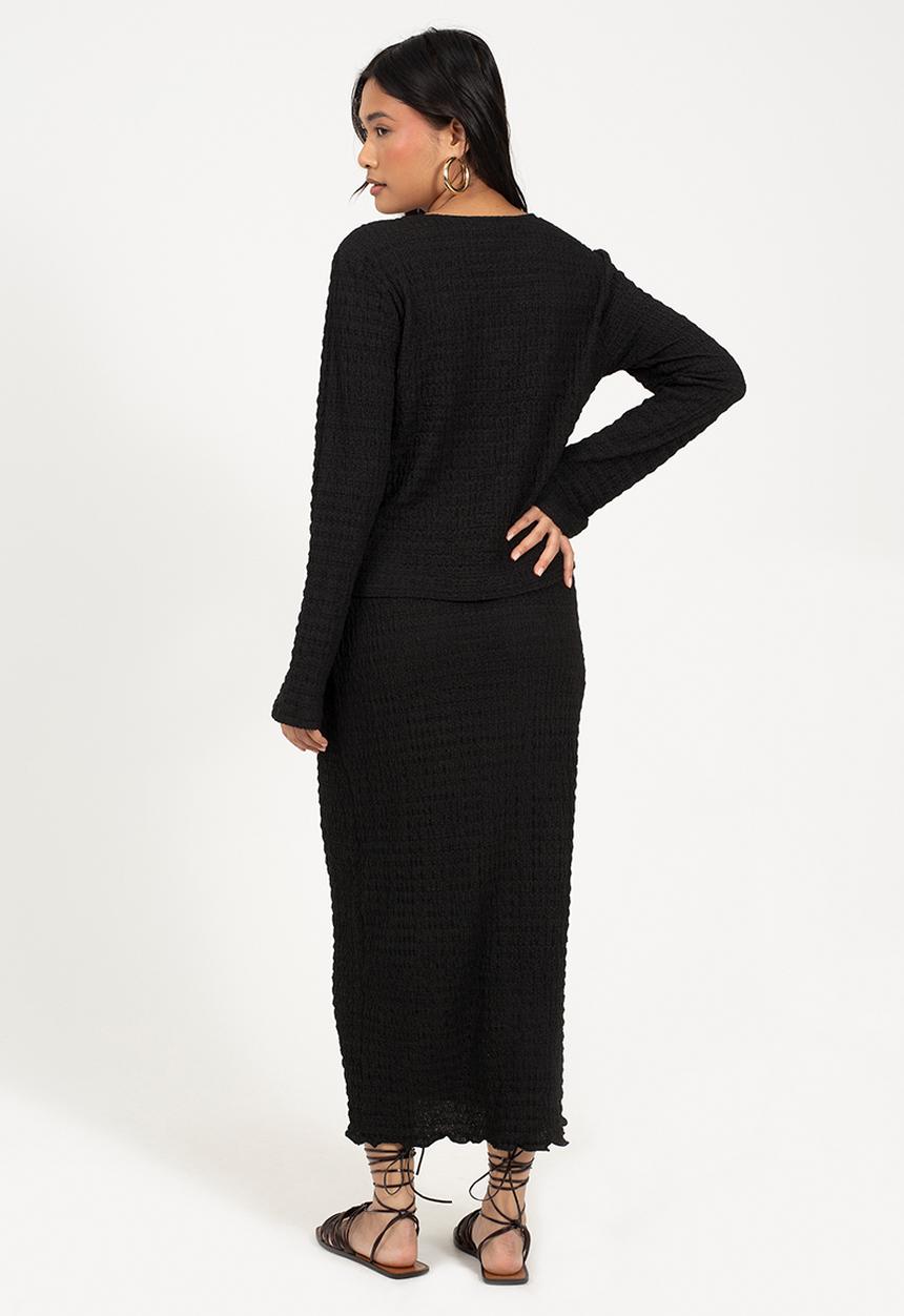 Brave Soul - Ladies Long Sleeve Tie Front Textured Jersey Top - Black