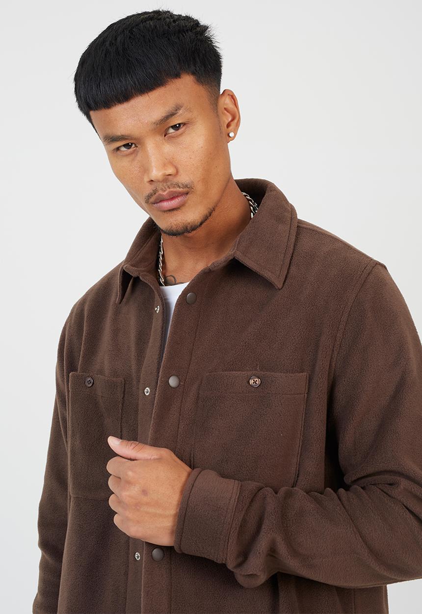 Brave Soul - Fleece Shirt  - Bitter Chocolate