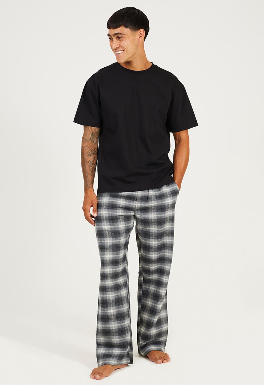 Brave Soul - Wide Leg Woven Checked Pants - Grey Check