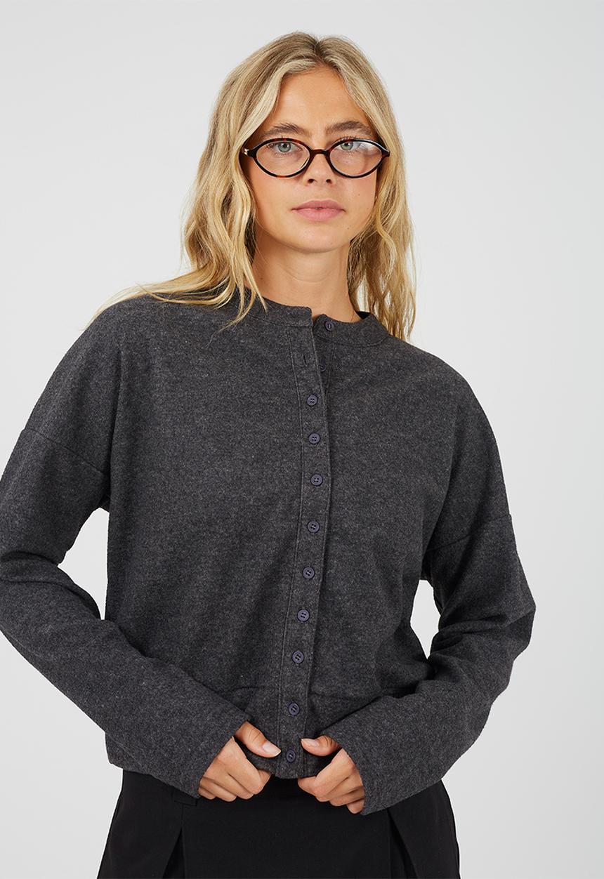 Brave Soul - Ladies Long Sleeve Button Down Top - Grey