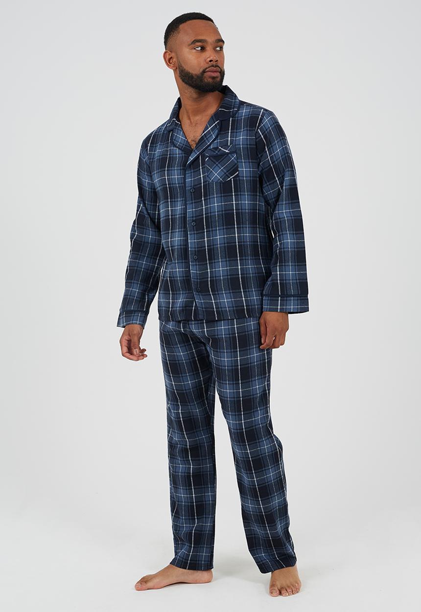 Brave Soul - Check Pj Set,Long Sleeve Collared Shirt And Matching Bottoms - Navy Check