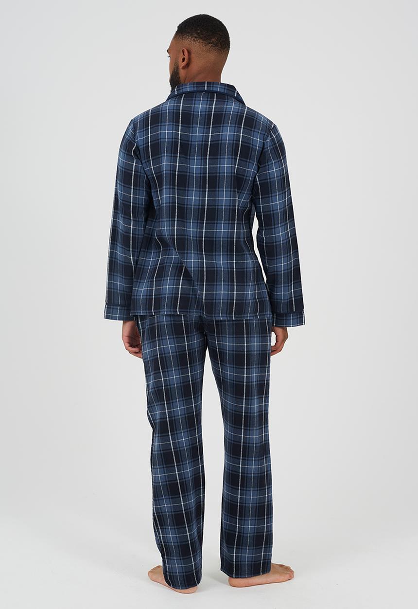 Brave Soul - Check Pj Set,Long Sleeve Collared Shirt And Matching Bottoms - Navy Check