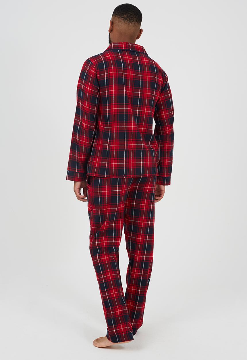 Brave Soul - Check Pj Set, Long Sleeve Collared Shirt And Matching Bottoms - Red/Navy Check