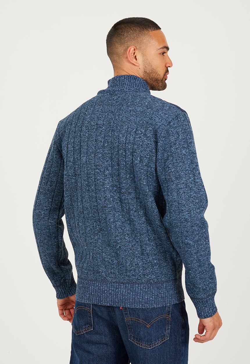 Brave Soul - 1/4 Zip Through Funnel Neck Jumper - Midnight Navy & White Twist / Midnight Navy Suede