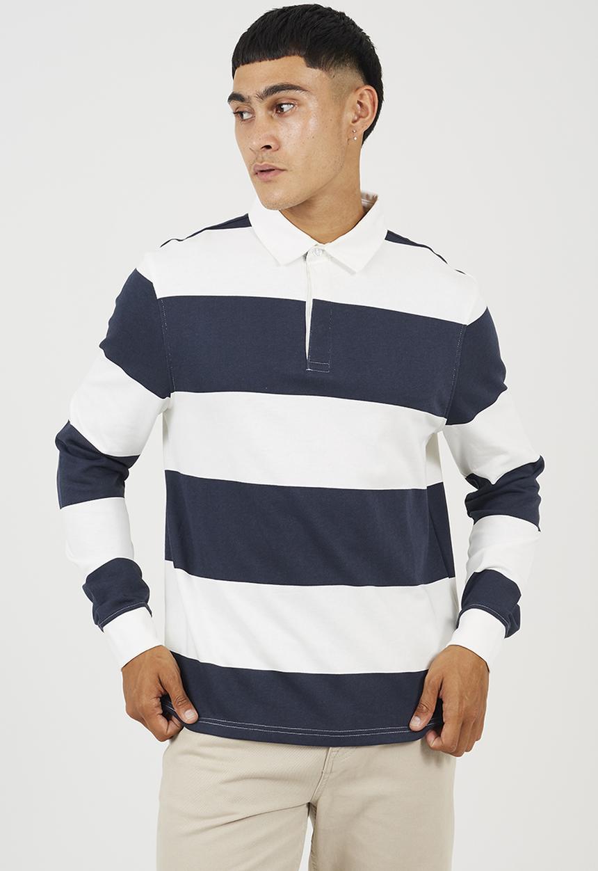 Brave Soul - Long Sleeved Rugby Shirt - Cream/Navy