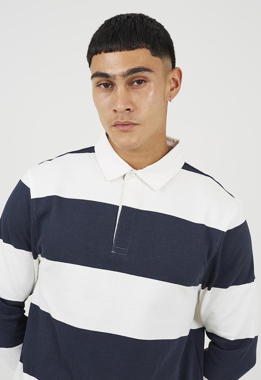 Brave Soul - Long Sleeved Rugby Shirt - Cream/Navy