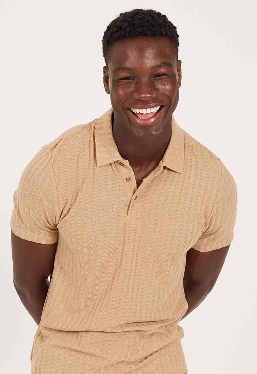 Brave Soul - Short Sleeved Button Polo Shirt  - Taupe