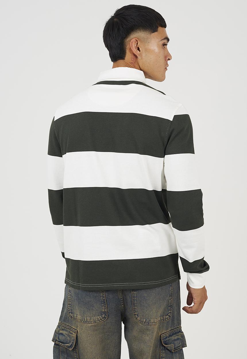 Brave Soul - Long Sleeved Rugby Shirt - Cream/Hunter Green