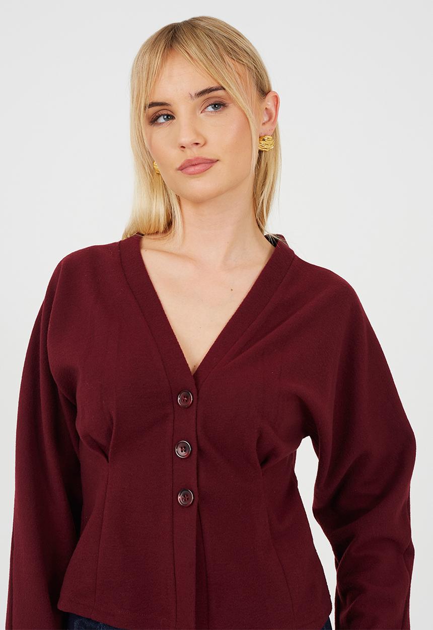 Brave Soul - Ladies Long Sleeve Button Down - Burgundy