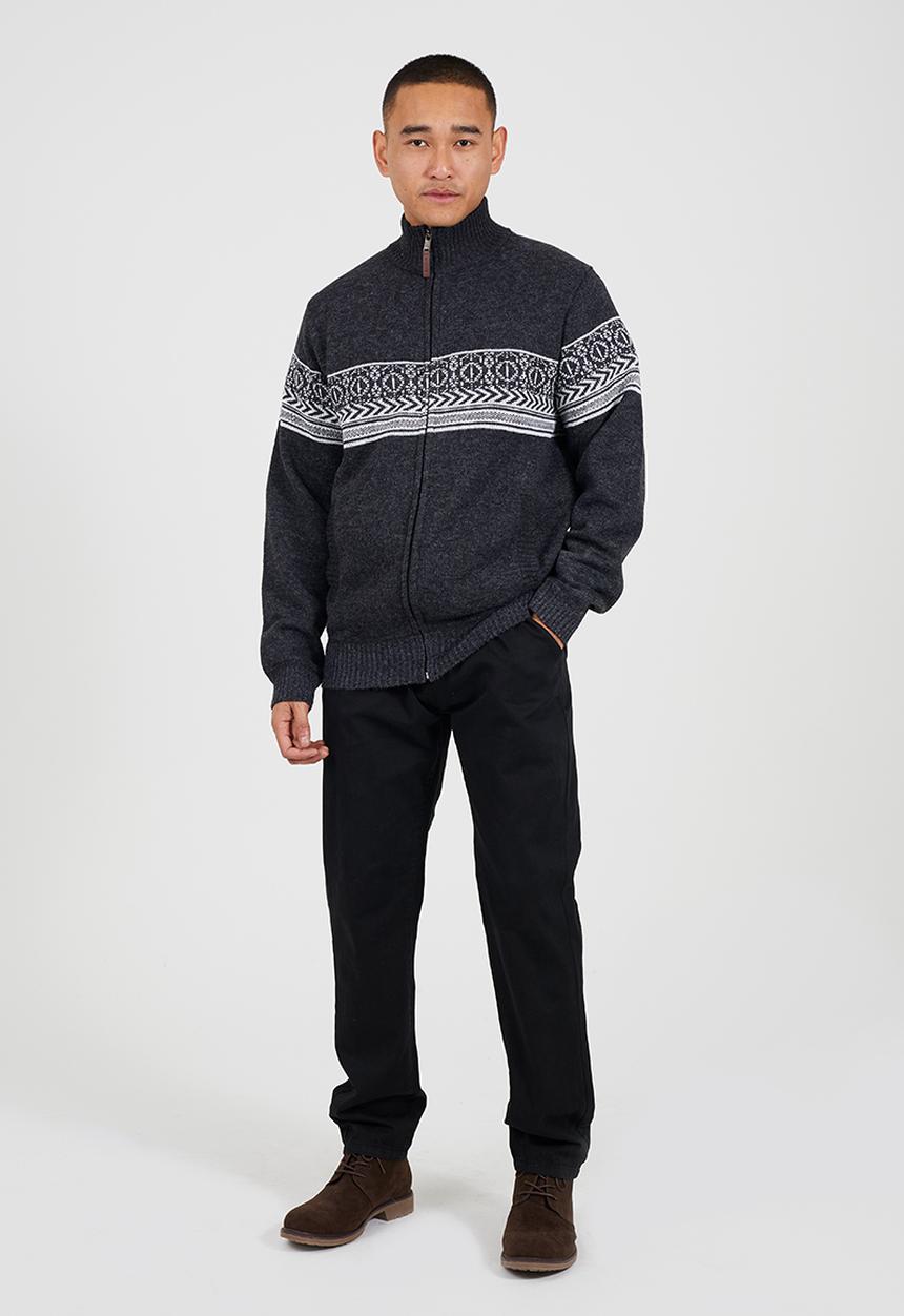 Brave Soul - Full Zip Through Funnel Neck Jumper - Midnight Navy & Denim Blue Twist / Ecru