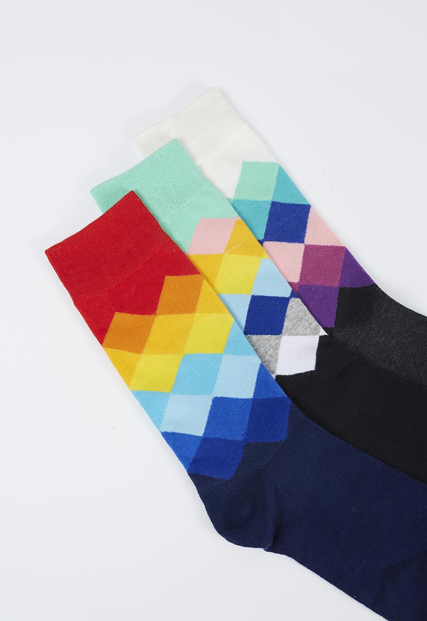 Brave Soul - 3 Pack Socks With Diamond Pattern - multi