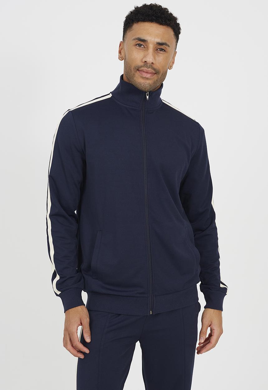 Brave Soul - Knitted Zip Funnel Track Top - Navy