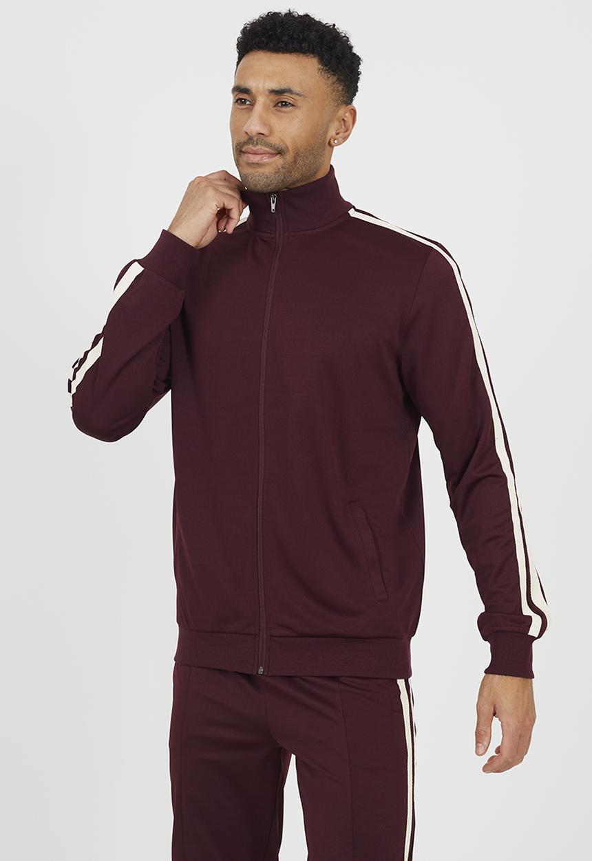 Brave Soul - Zip Funnel Neck Track Top- Burgundy