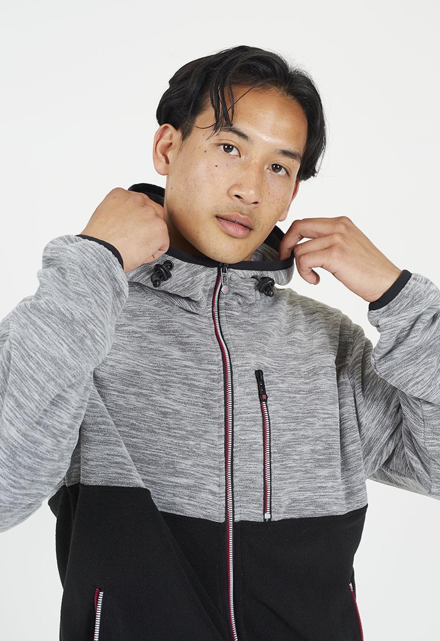 Brave Soul - A  Full Zip Through With Hood - Ecru & Black 