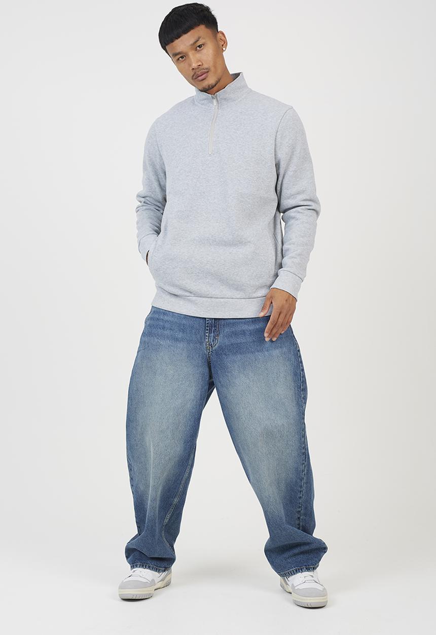 Brave Soul - Quarter Zip Funnel Neck Sweatshirt - Lt Grey Marl