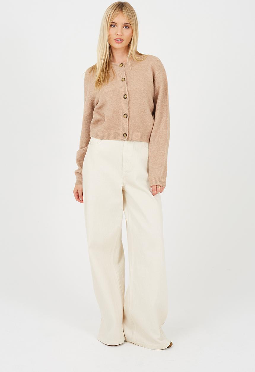Brave Soul - Ladies Raglan Jersey Knit Cardi - Biscuit Melange
