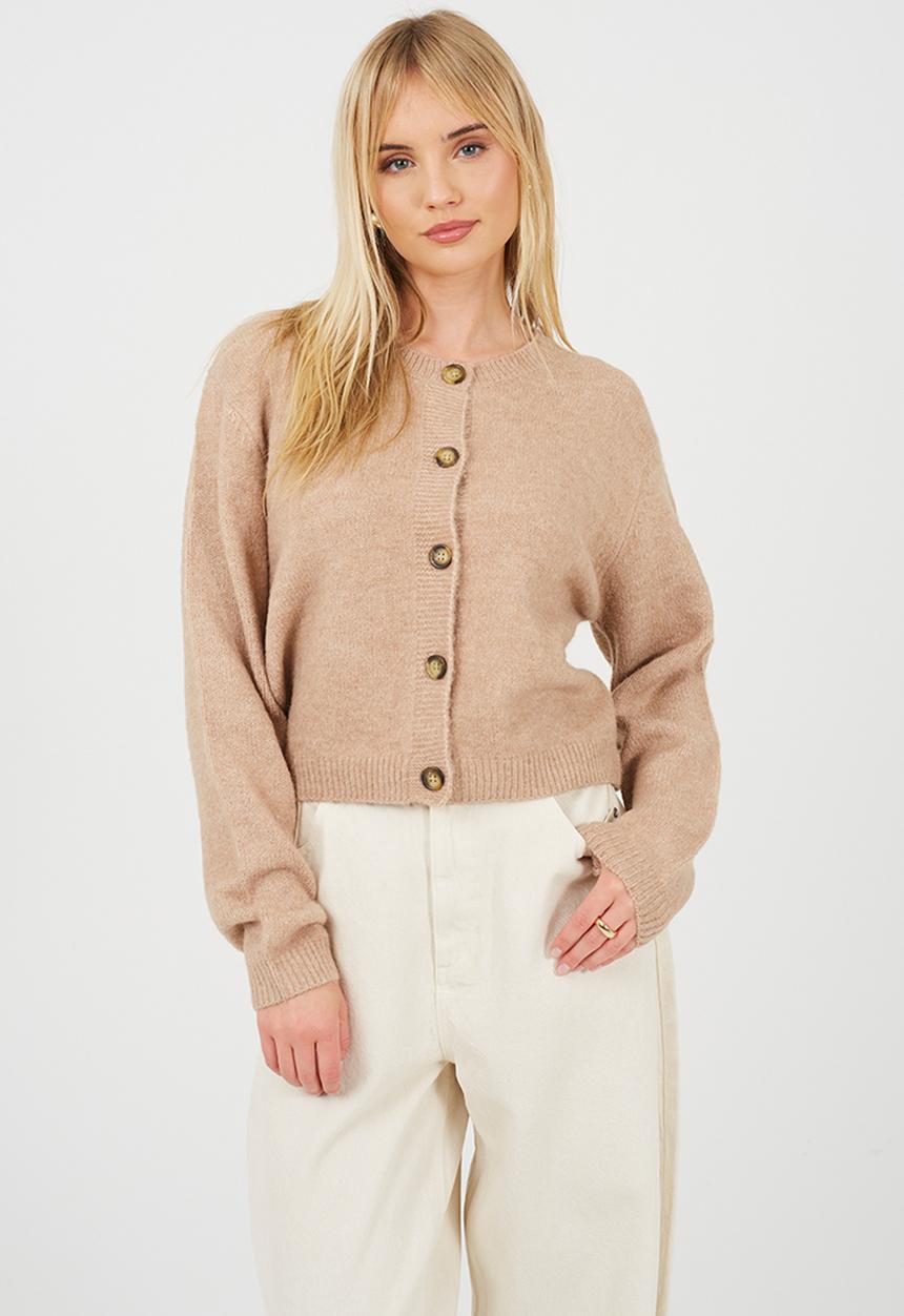 Brave Soul - Ladies Raglan Jersey Knit Cardi - Biscuit Melange