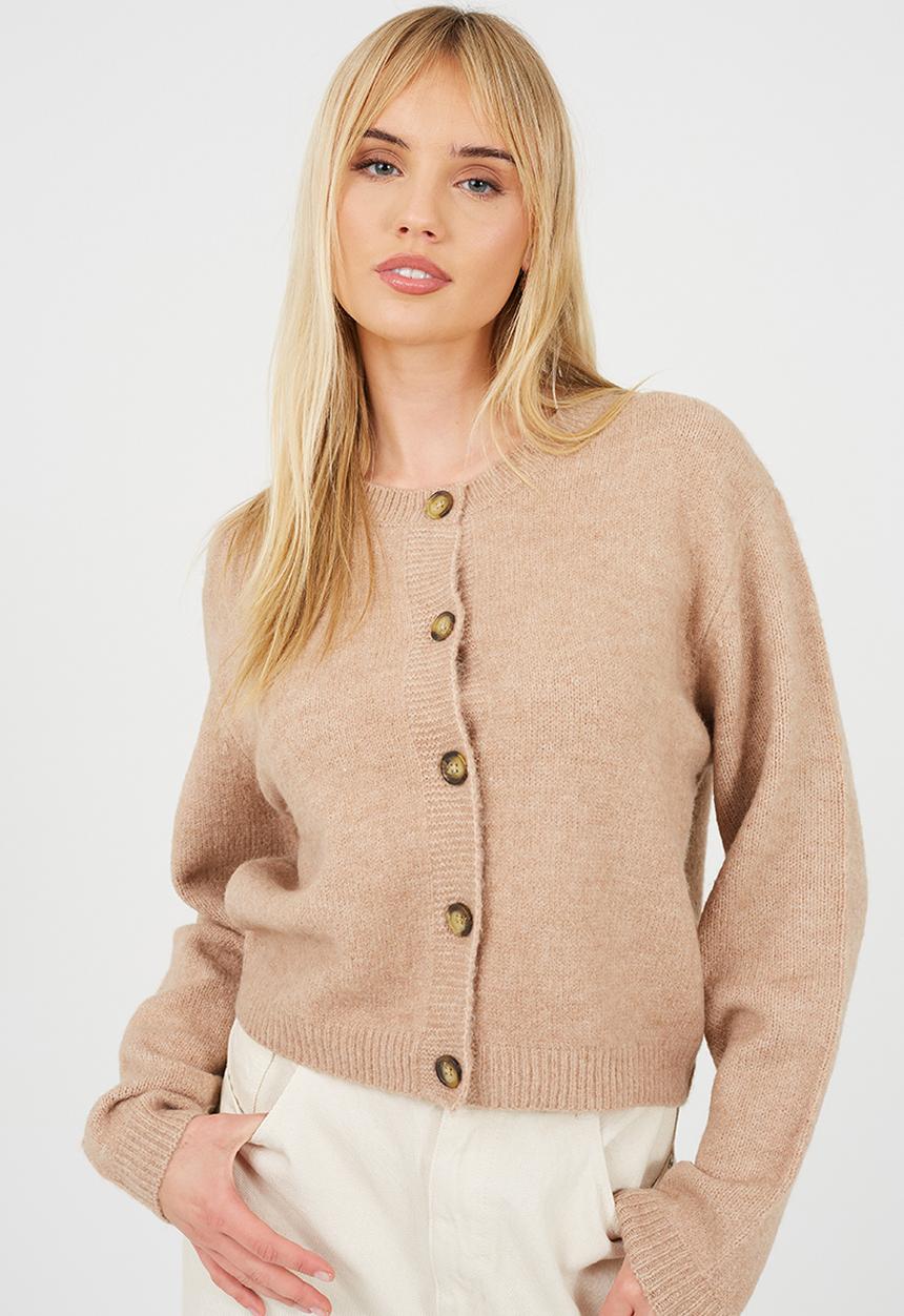 Brave Soul - Ladies Raglan Jersey Knit Cardi - Biscuit Melange