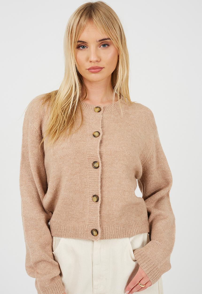 Brave Soul - Ladies Raglan Jersey Knit Cardi - Biscuit Melange