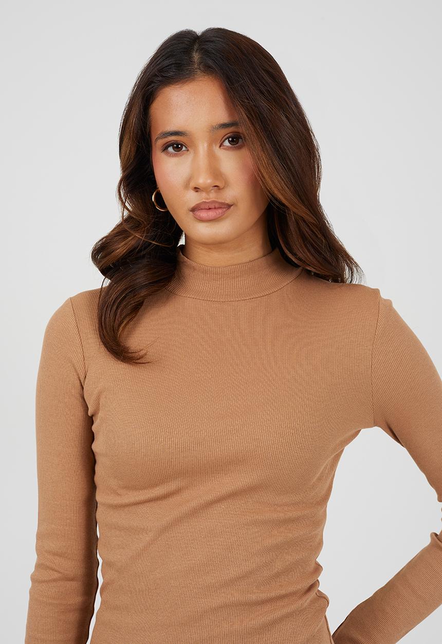 Brave Soul - Ladies Long Sleeve Turtle Neck Dress - New Camel