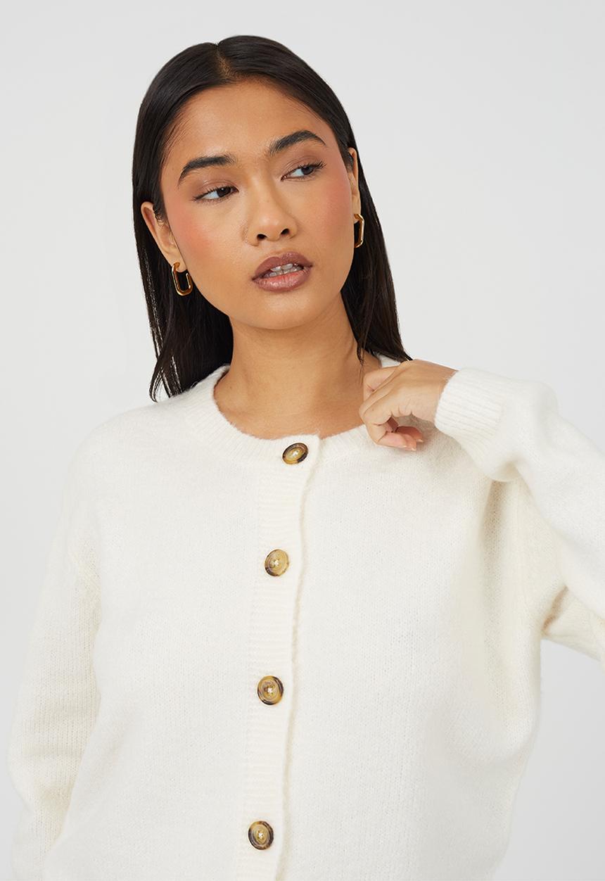 Ladies Raglan Jersey Knit Cardi - Off White