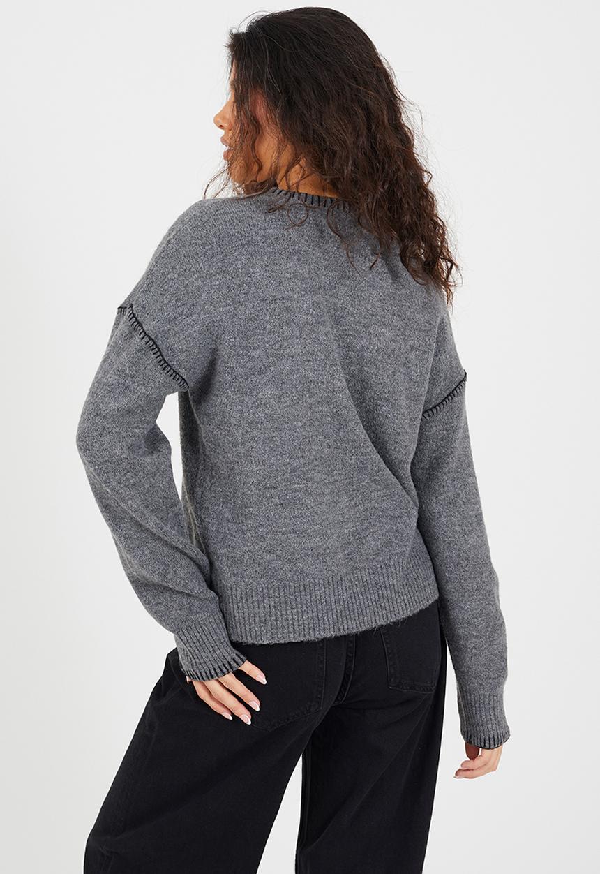 Brave Soul - Ladies Jersey Knit With Tie Front - Charcoal/Black Stitch