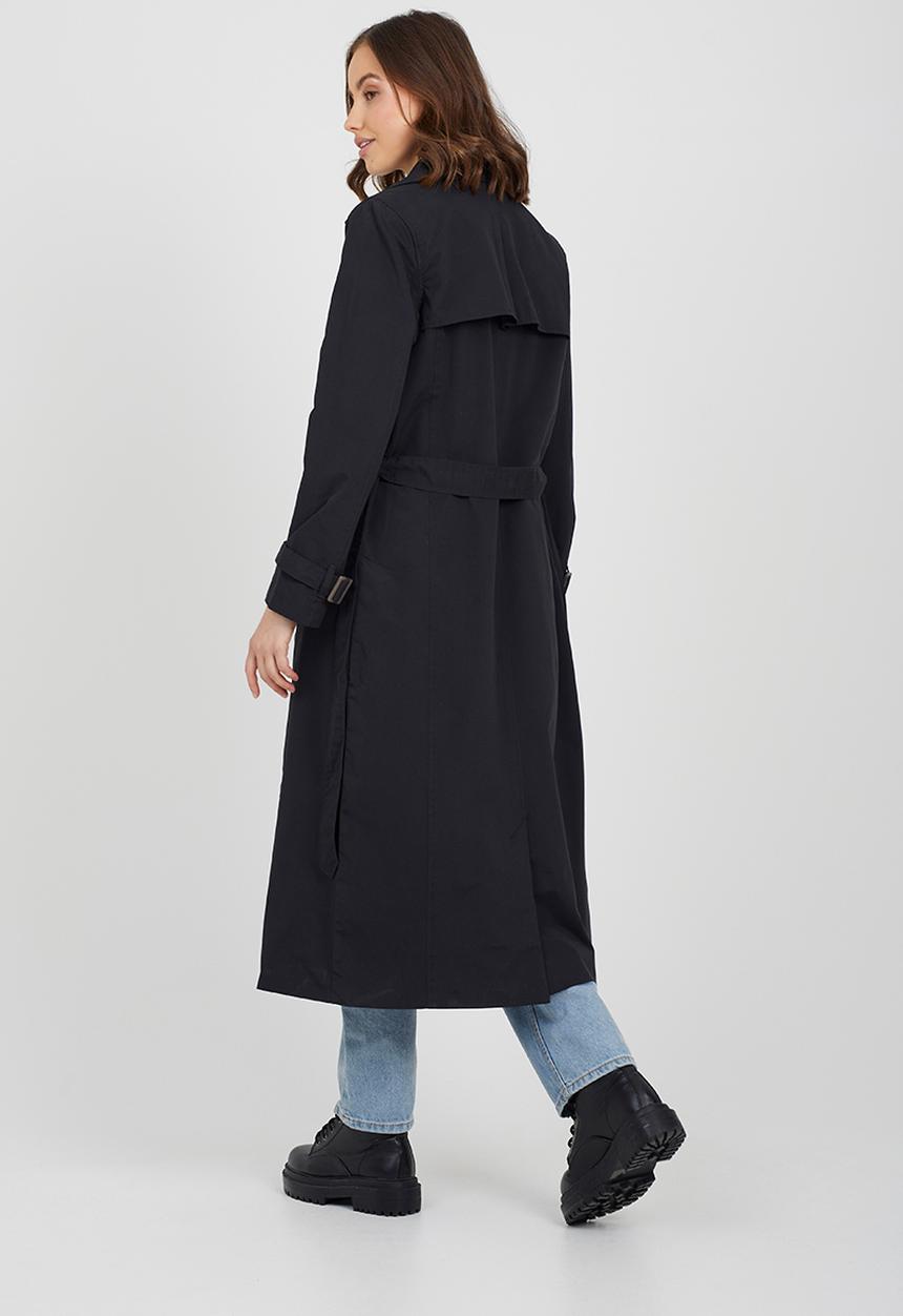 Brave Soul - Ladies Double Breasted Classic Mac Maxi Length - Black