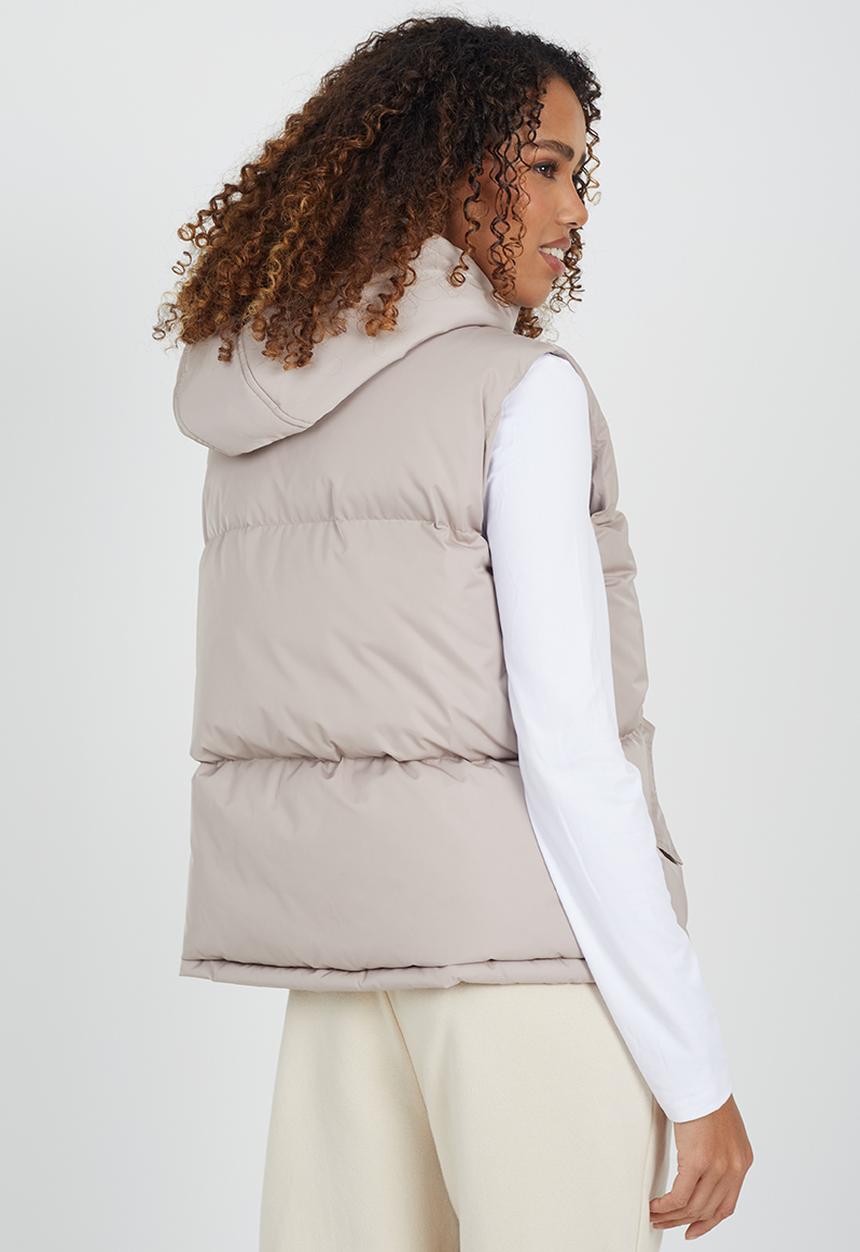 Brave Soul - Ladies Padded Short Gilet With Fixed Hood - Stone